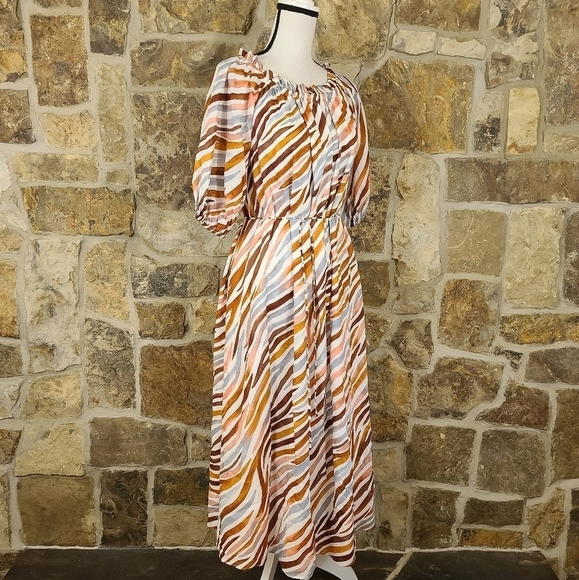 Ann Taylor XXS Zebra Stripe Boatneck Midi Maxi Dress - Picture 5 of 11